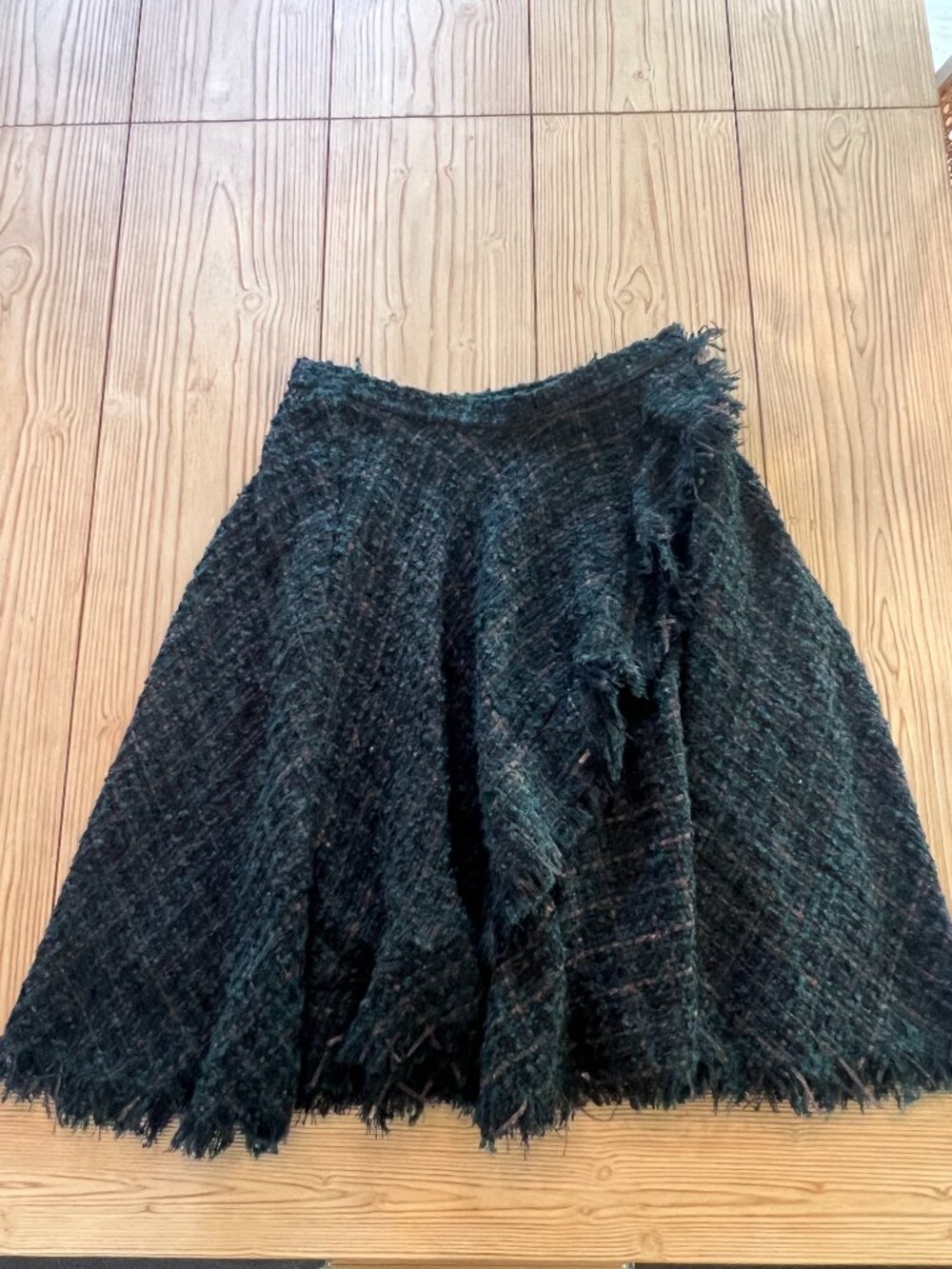 Anthropologie Eva Franco Green Tweed Wool Blend A-Line Skirt Size 2